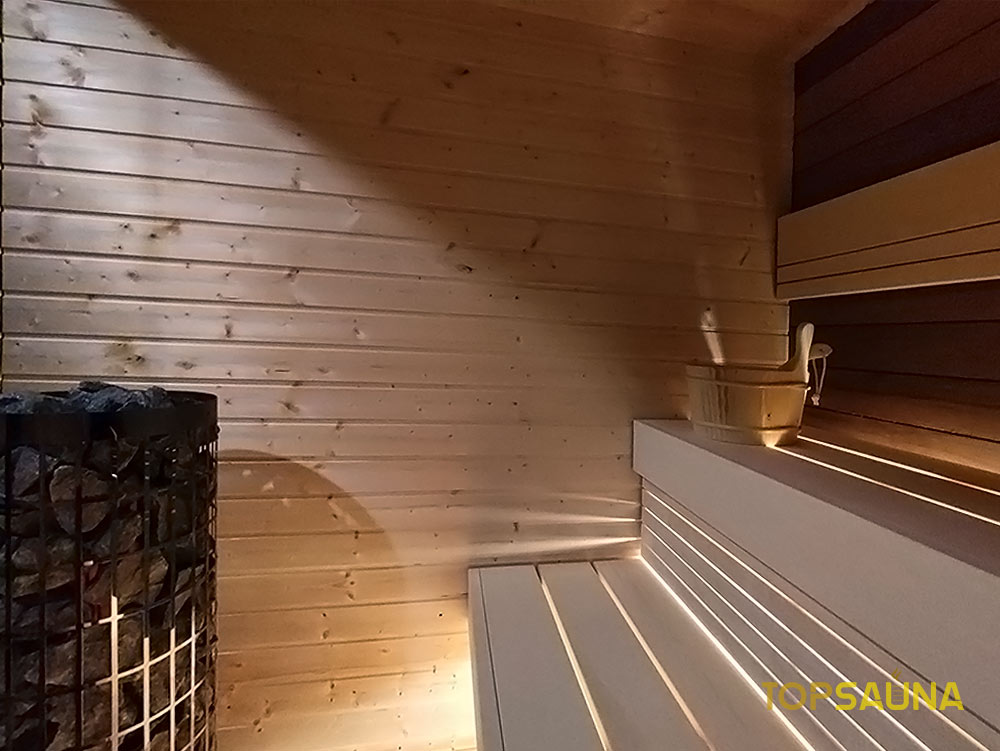 Exteriérová fínska sauna Kilpi 250x210cm Smrek/TWosika s terasou
